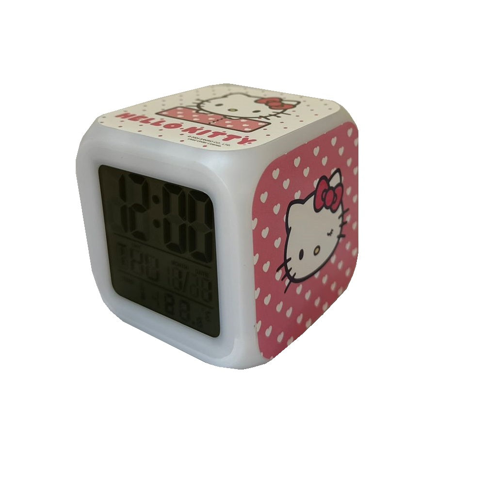 SANRIO RELOJ DESPERTADOR EN CUBO CON LUCES HELLO KITTY - ROSADO