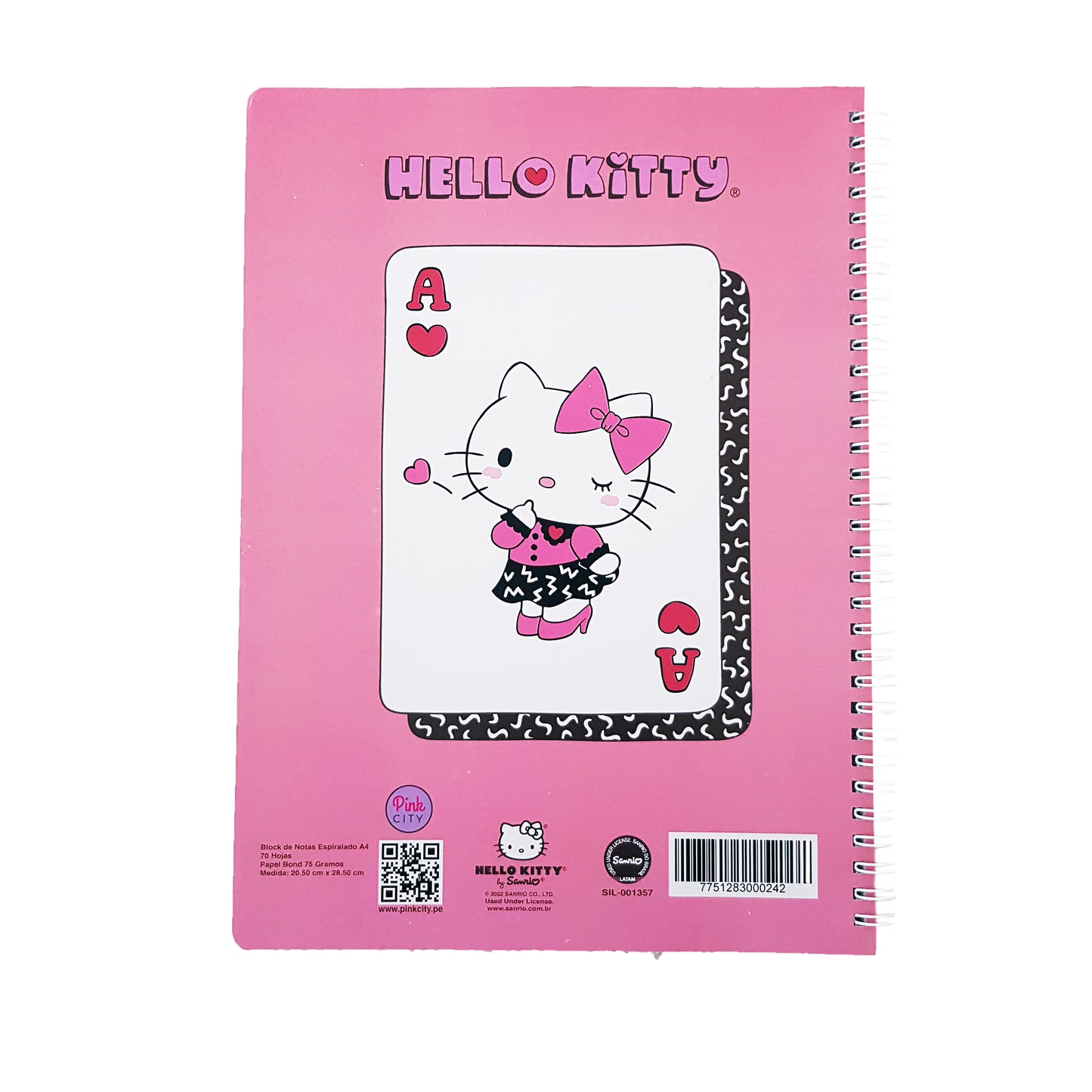 SANRIO BLOCK DE NOTAS A4 70H RAYADO CORAL PINK HELLO KITTY - MULTICOLOR