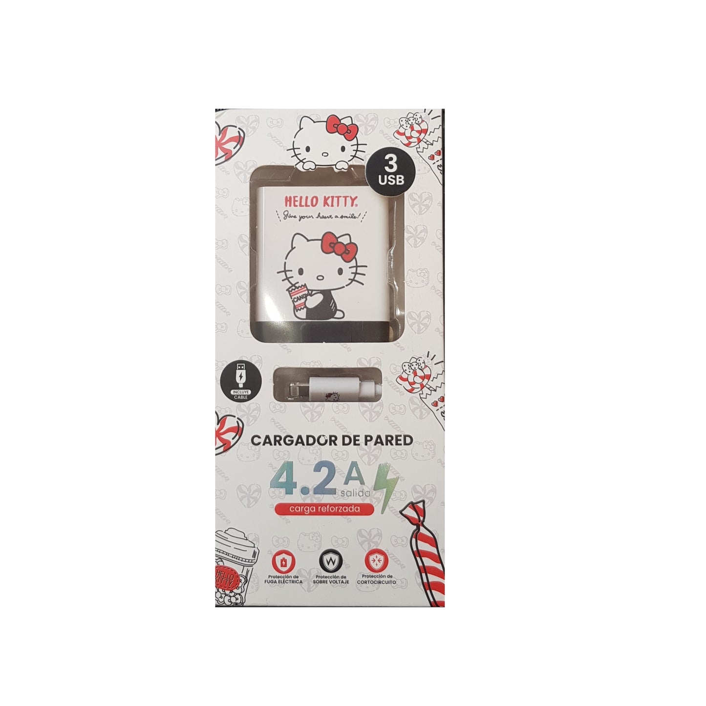 SANRIO CARGADOR DE PARED PARA "IPHONE" 4.2A CON 3 USB - BLANCO